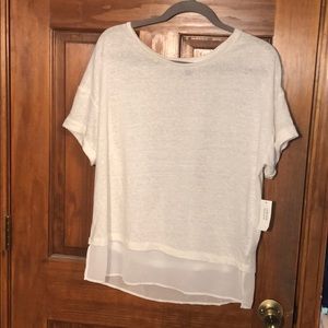 White Short Sleeve Top with Sheer Bottom Trim